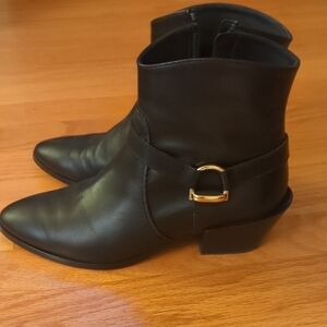 Tod's Black Ankle Boots with Gold Accent